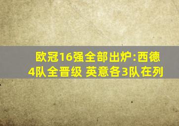 欧冠16强全部出炉:西德4队全晋级 英意各3队在列